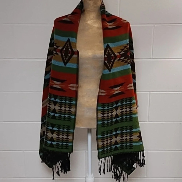 Southwestern Large Soft Fringed Scarf Wrap Approximately 27"X64" - Picture 1 of 10